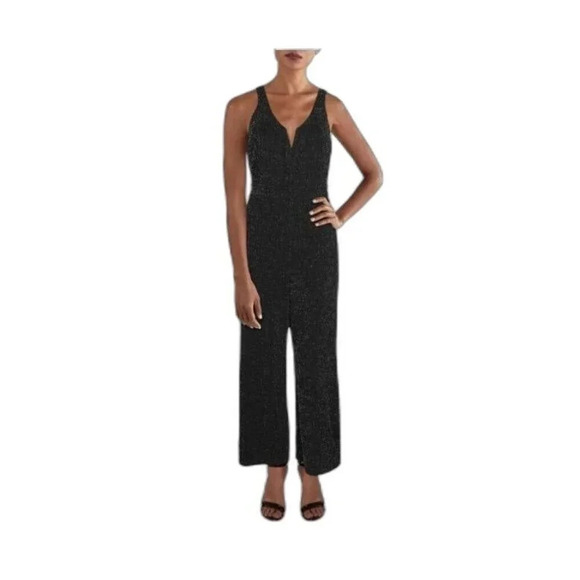 Lisa & Lucy Black Metallic Shimmer Wide Leg Jumpsuit S - Picture 1 of 7